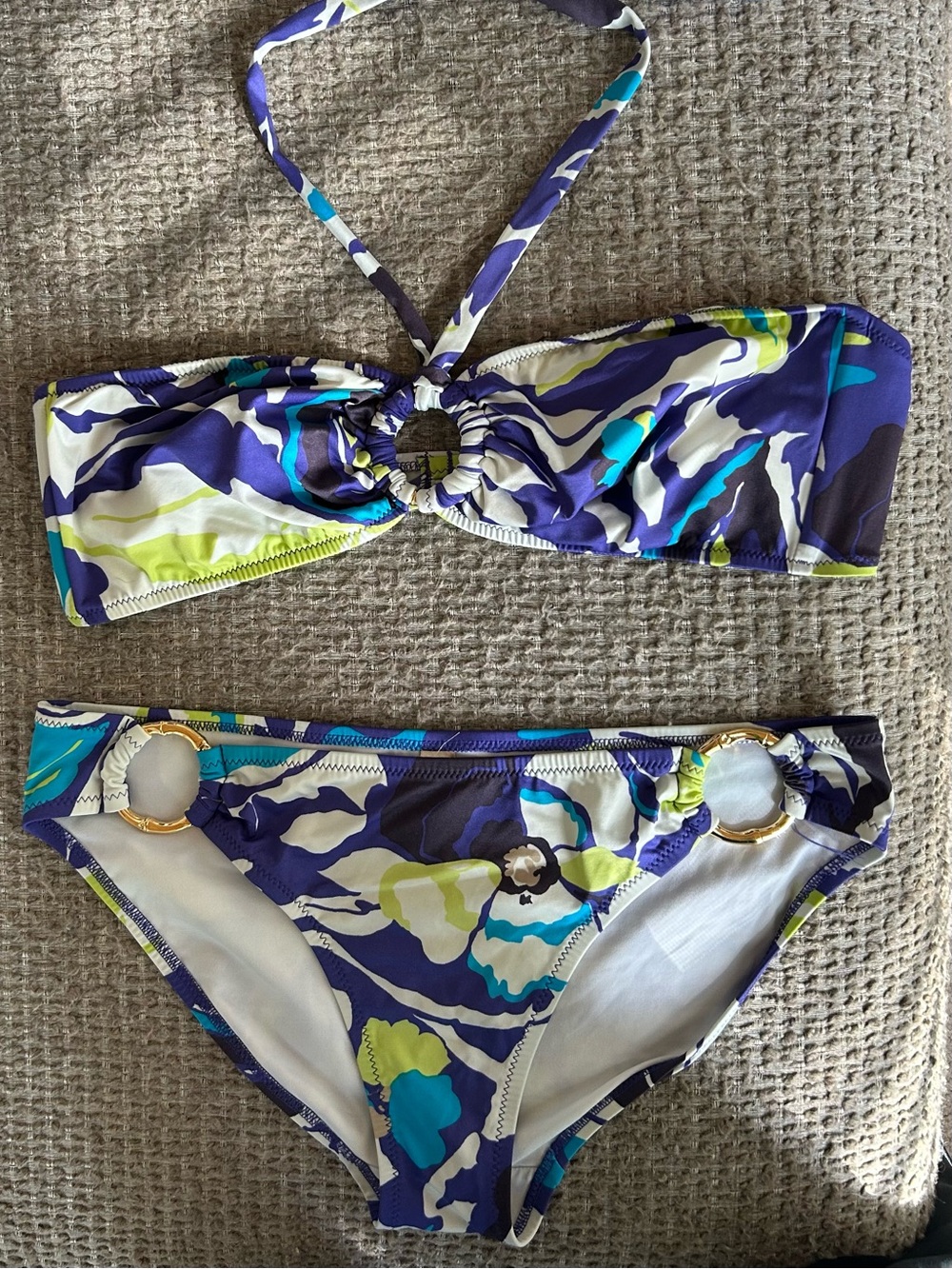Banana Republic Blue Multi-Color Floral Ring-Accent Bikini